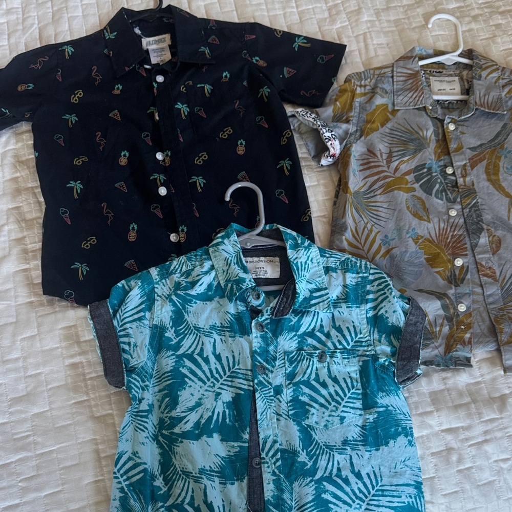 Kids Tropical Print Button Down Shirt Set - Blue, Black, Gray